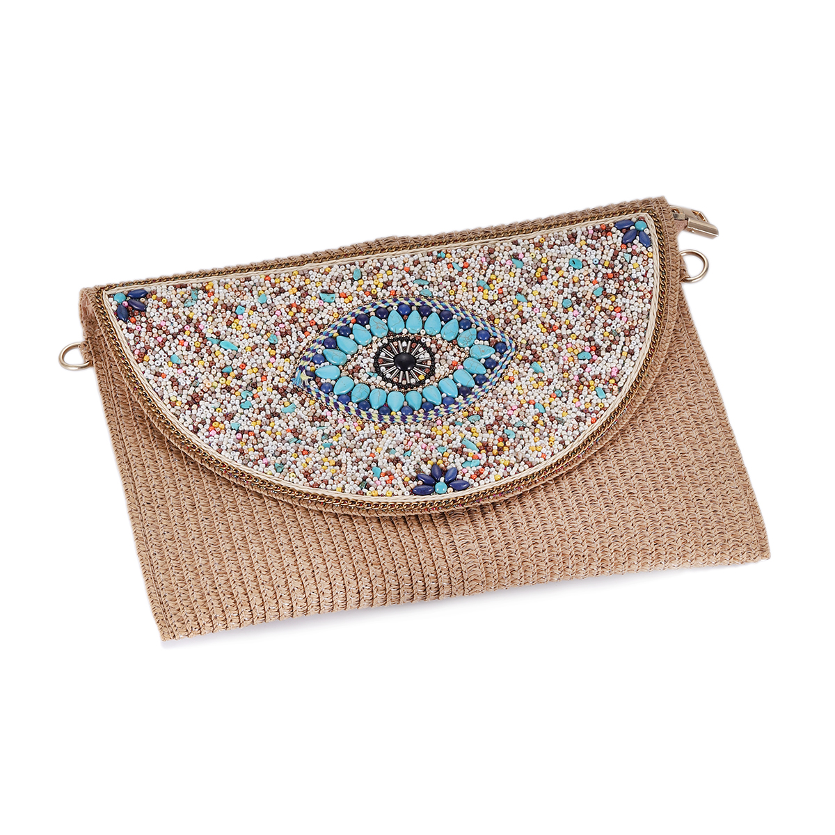 Women'S Raffia Bags - Bohemian Evil Eye Embroidered Shoulder Bag