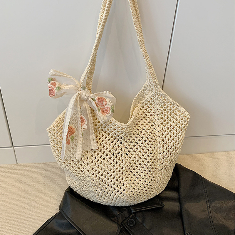Women'S Raffia Bags - Summer Lace Bow Tote Bags Women