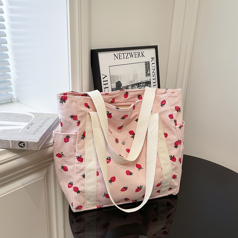 Women Bags Wholesale - Wholesale Strawberry Corduroy Tote Bag New