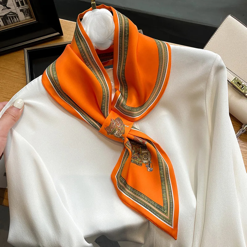 Women Bags Office - Retro Print Skinny Silk Scarfs Women