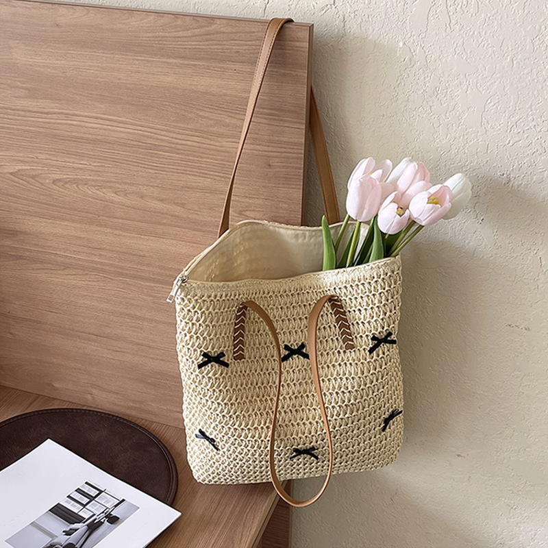 Black Bowknot Summer Beach Lar - Women'S Raffia Bags review and price
